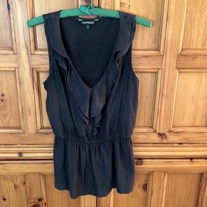 Express Black Ruffled Top - Silky Feel - Elastic Waist -  Size S/P Polyester